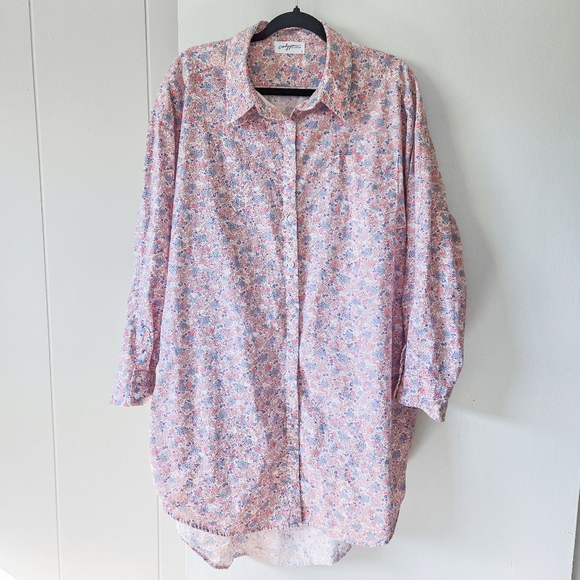 CJLA Barbara Floral Button Up Shirt Dress Pink and Blue Size Large Button Mini - Picture 3 of 13